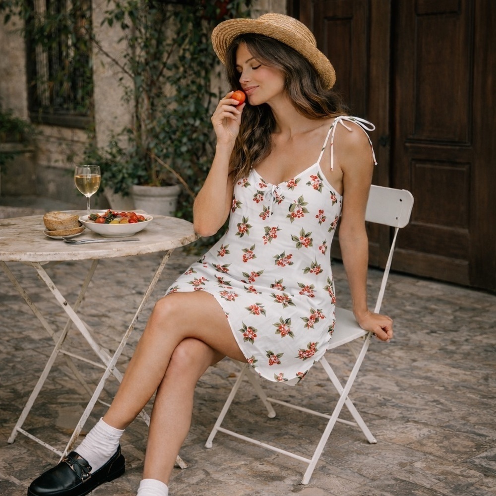 Reformation chandler mini cherry tie strap dress - Picture 4 of 11
